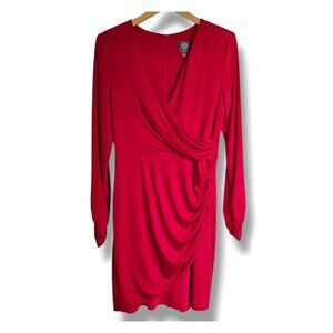 Vince Camuto Dress Red Faux Wrap Long Sleeve‎ Size 12 Sexy Holiday Christmas